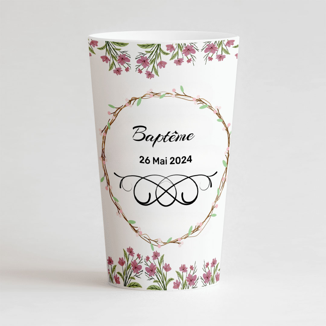 Gobelet Personnalisé Baptême Florales – CUP 25-33 Digital